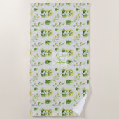 Monogrammen botanische bladeren Waterverf Groene D Strandlaken (Voorkant)