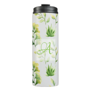 Monogrammen botanische bladeren Waterverf Groene D Thermosbeker