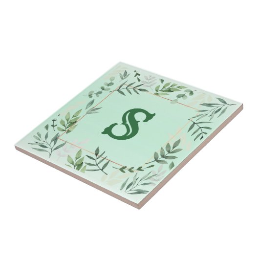 Monogrammen botanische keramische Tegel Tegeltje (Zijkant)
