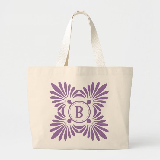 Monogrammen Canvas tassen:Paarse Floral Pattern Grote Tote Bag (Voorkant)