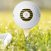 Monogrammen Chic Golf Balls Black Gold Stripe Golfballen