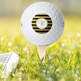 Monogrammen Chic Golf Balls Black Gold Stripe Golfballen