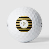 Monogrammen Chic Golf Balls Black Gold Stripe Golfballen (Voorkant)
