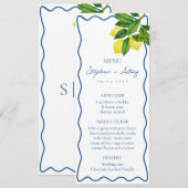 Monogrammen Citroen, Blauwe Golf Rand Trouw   Menu (Voorkant / Achterkant)