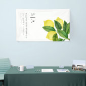 Monogrammen Citroen Citrus Tak Groene Bruiloft Spandoek (Beurs)