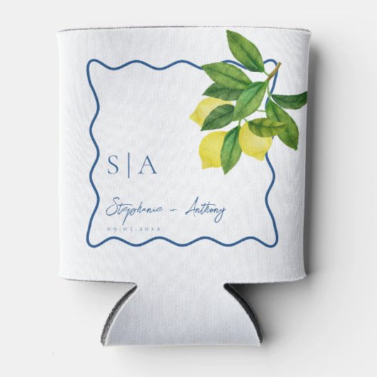 Monogrammen Citrus Citrus, Blauwe Golf Border Wedd Blikjeskoeler (Voorkant)