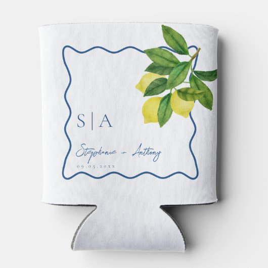 Monogrammen Citrus Citrus, Blauwe Golf Border Wedd Blikjeskoeler (Achterkant)