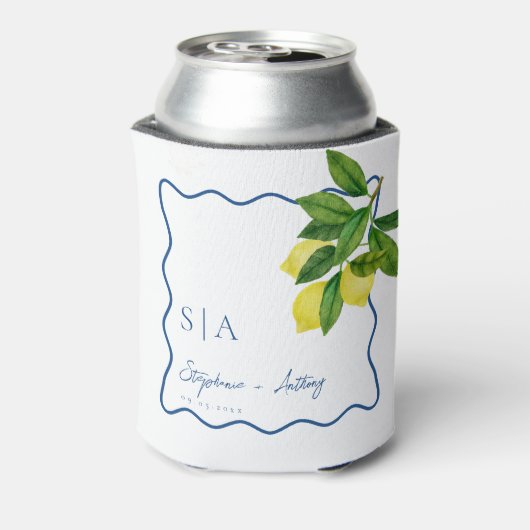 Monogrammen Citrus Citrus, Blauwe Golf Border Wedd Blikjeskoeler (Blikje Achterkant)