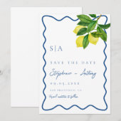 Monogrammen Citrus Citrus, Blauwe Golf Border Wedd Save The Date (Voorkant / Achterkant)