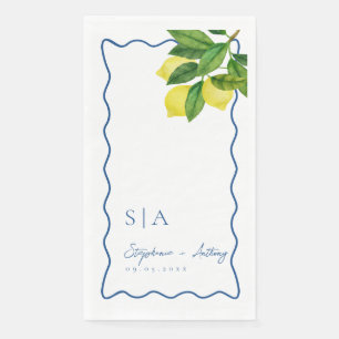 Monogrammen Citrus Citrus, Blauwe Golf Border Wedd Servet