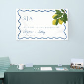Monogrammen Citrus Citrus, Blauwe Golf Border Wedd Spandoek (Beurs)