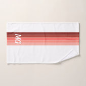 Monogrammen Coral Red Pink White Stripes Handdoek (Handdoek)