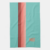 Monogrammen Coral Red Pink White Stripes Theedoek (Verticaal)