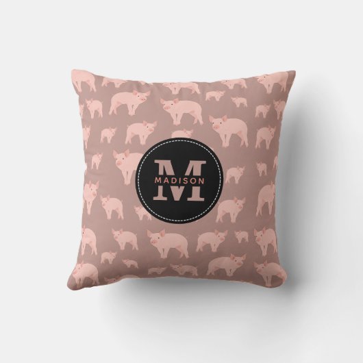 Monogrammen Cute Pink Pattern Kussen (Achterkant)