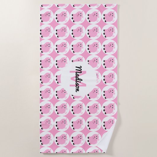 Monogrammen Cute Pink Pig Pattern Girls Animal Strandlaken (Voorkant)