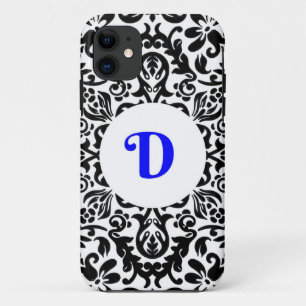 Monogrammen D blauwe, zwarte en witte achtergrond Case-Mate iPhone Case
