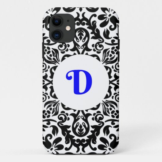 Monogrammen D blauwe, zwarte en witte achtergrond Case-Mate iPhone Case (Achterkant)