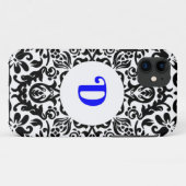 Monogrammen D blauwe, zwarte en witte achtergrond Case-Mate iPhone Case (Achterkant (horizontaal))