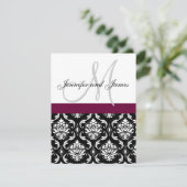 Monogrammen Damask Weddenschap Wine Red Kaart (Staand voorkant)