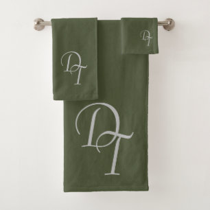 Monogrammen - donkergroene vaste stof bad handdoek