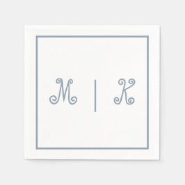 Monogrammen Dusty Blue Cool Script Modern Wedding Servet