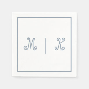 Monogrammen Dusty Blue Cool Script Modern Wedding Servet