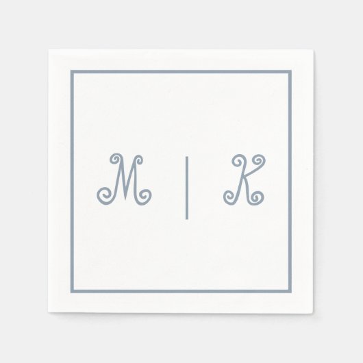 Monogrammen Dusty Blue Cool Script Modern Wedding Servet (Voorkant)