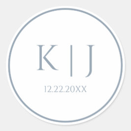 Monogrammen Dusty Blue Elegant Minimalist Wedding Ronde Sticker