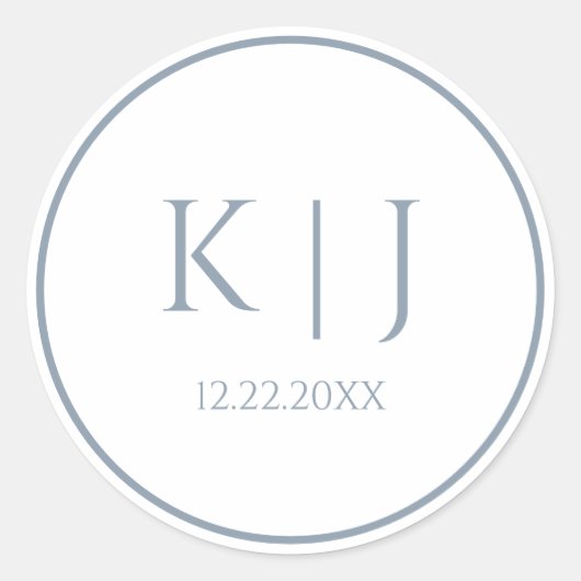 Monogrammen Dusty Blue Elegant Minimalist Wedding Ronde Sticker (Voorkant)