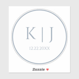 Monogrammen Dusty Blue Elegant Minimalist Wedding Sticker