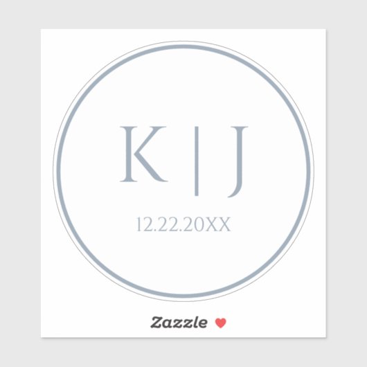 Monogrammen Dusty Blue Elegant Minimalist Wedding Sticker (Vel)