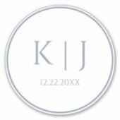 Monogrammen Dusty Blue Elegant Minimalist Wedding Sticker (Voorkant)