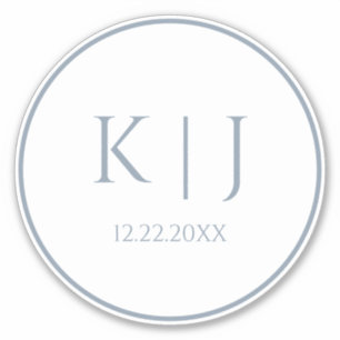 Monogrammen Dusty Blue Elegant Minimalist Wedding Sticker