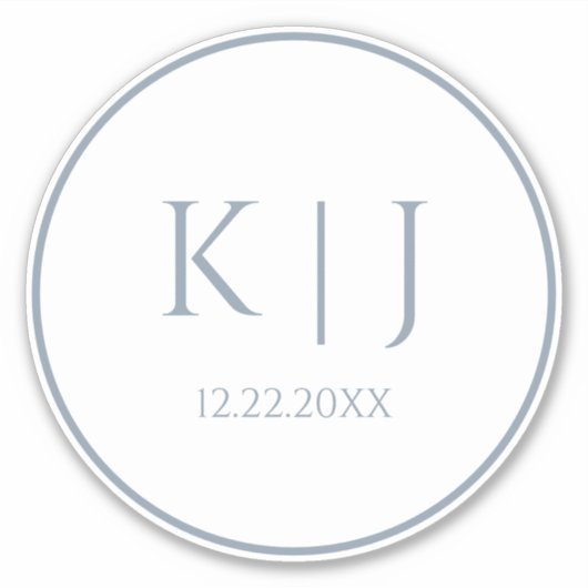 Monogrammen Dusty Blue Elegant Minimalist Wedding Sticker (Voorkant)