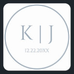 Monogrammen Dusty Blue Elegant Minimalist Wedding Vierkante Sticker<br><div class="desc">Gedrukt met monogram initialen voor koppels in aangepaste stoffige blauw kleur geweldig voor bruiloften,  verlovingen,  jubileum etc (die u kunt bewerken,  wijzigen en personaliseren) in eenvoudige,  elegante design!</div>