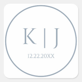 Monogrammen Dusty Blue Elegant Minimalist Wedding Vierkante Sticker