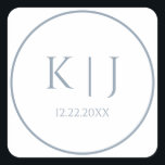 Monogrammen Dusty Blue Elegant Minimalist Wedding Vierkante Sticker<br><div class="desc">Gedrukt met monogram initialen voor koppels in aangepaste stoffige blauw kleur geweldig voor bruiloften,  verlovingen,  jubileum etc (die u kunt bewerken,  wijzigen en personaliseren) in eenvoudige,  elegante design!</div>