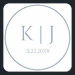 Monogrammen Dusty Blue Elegant Minimalist Wedding Vierkante Sticker<br><div class="desc">Gedrukt met monogram initialen voor koppels in aangepaste stoffige blauw kleur geweldig voor bruiloften,  verlovingen,  jubileum etc (die u kunt bewerken,  wijzigen en personaliseren) in eenvoudige,  elegante design!</div>