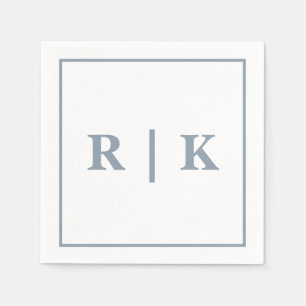 Monogrammen Dusty Blue Simple Minimal Trendy Weddi Servet