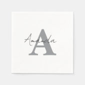 Monogrammen Eenvoudig Elegant Minimaal Grijs Zwart Servet (Voorkant)