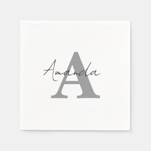 Monogrammen Eenvoudig Elegant Minimaal Grijs Zwart Servet (Voorkant)