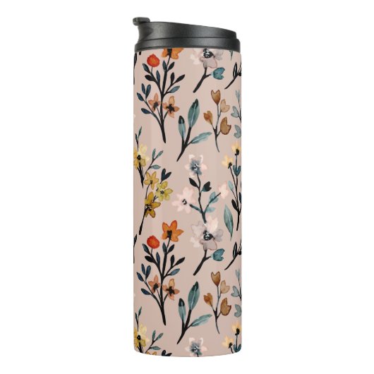 Monogrammen Elegant feminine floreel roze Thermosbeker (Geroteerd rechts)