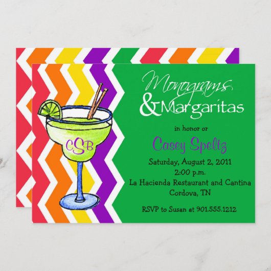 Monogrammen en Margaritas Invitation Kaart (Voorkant / Achterkant)