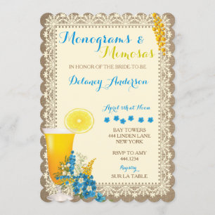 Monogrammen en Mimosas Bridal Shower Invitations Kaart