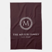 Monogrammen | Familienaam | Bourgogne en grijs Theedoek (Verticaal)