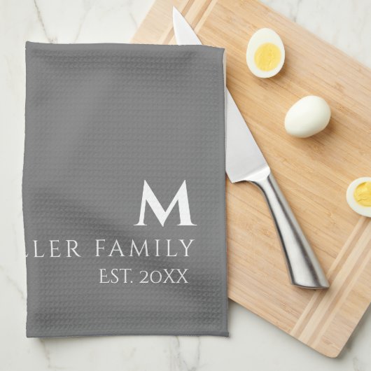 Monogrammen | Familienaam | Grijs en wit Theedoek (Quarter Fold)