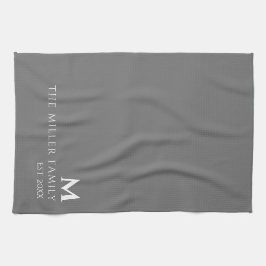 Monogrammen | Familienaam | Grijs en wit Theedoek (Horizontaal)