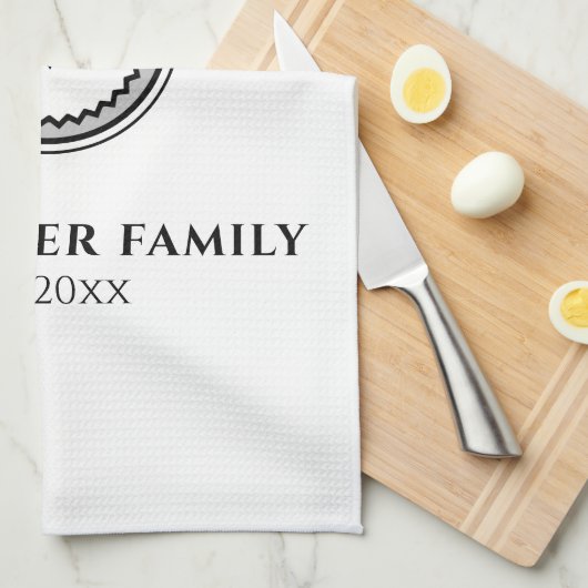 Monogrammen | Familienaam | Zwart wit en grijs Theedoek (Quarter Fold)