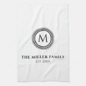 Monogrammen | Familienaam | Zwart wit en grijs Theedoek (Verticaal)