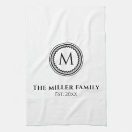 Monogrammen | Familienaam | Zwart wit en grijs Theedoek